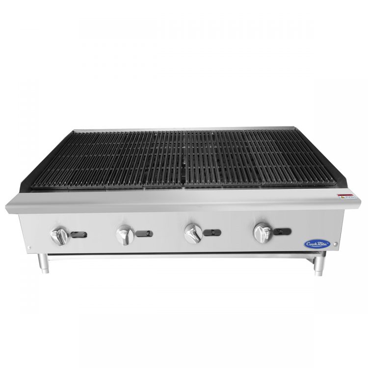 A front view of CookRite's 48" Char Rock Broiler