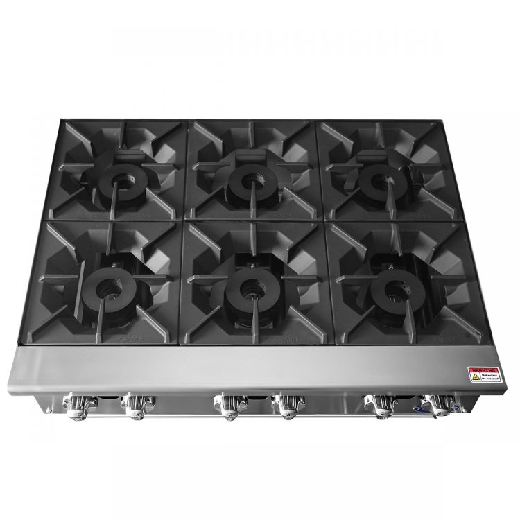 A top view of CookRite's 6 Heavy Duty 36" Countertop Range (Hot Plates)