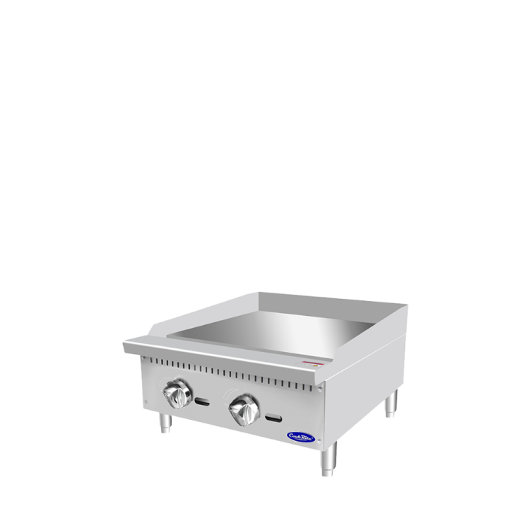 A right side view of CookRite's 24 inch heavy duty manual griddle