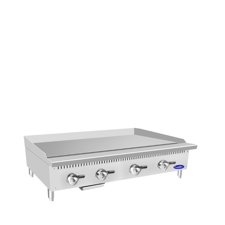 The left side view of Cookrite's 48 inch heavy duty manual griddle