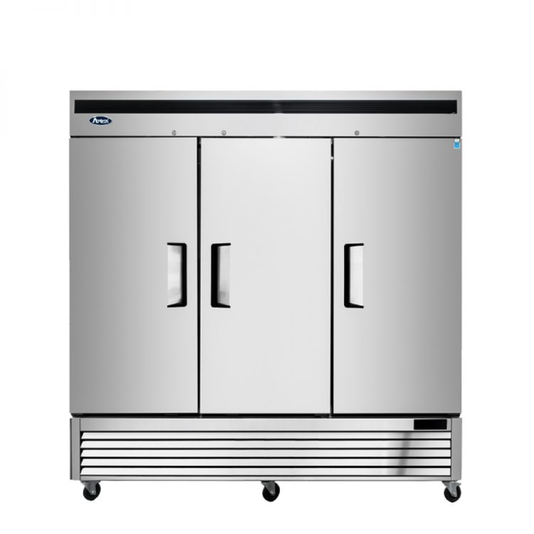 A front view of Atosa's Bottom Mount Three (3) Door Reach-in Freezer