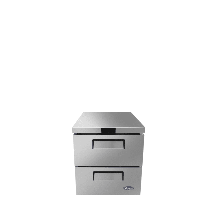 A front view of Atosa's 27 inch two drawer undercounter refrigerator