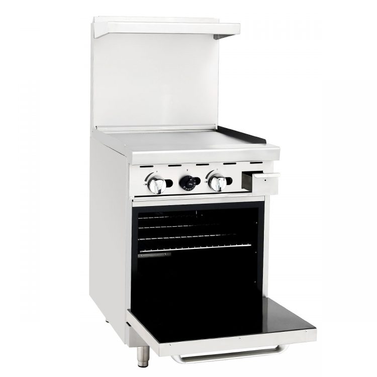 An angled view of CookRite's 24" Gas Range with Griddle Tops