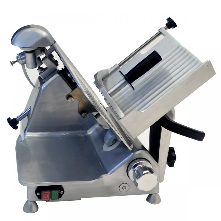 A side view of PrepPal's 12" Manual Slicer, Heavy Duty