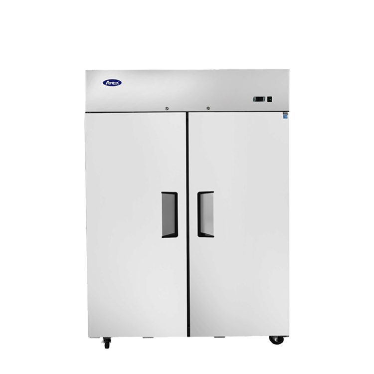 A front view of Atosa's upright freezer top mount with 2 doors