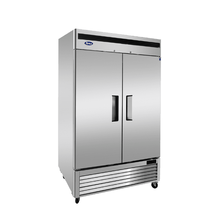 A left side view of Atosa's bottom mount freezer with two doors