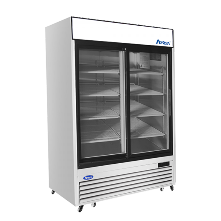 A side view of Atosa's Two (2) Glass Door Merchandiser Cooler