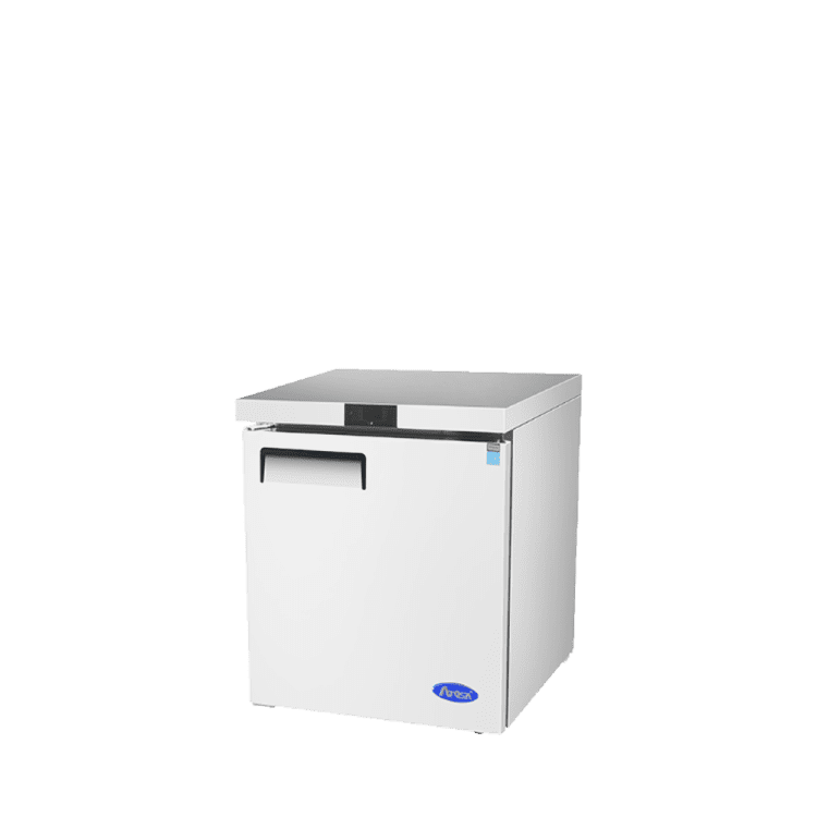 An angled view of Atosa's 27" Undercounter Refrigerator