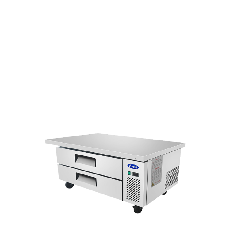 An angled view of Atosa's 60" Refrigerated Chef Base, Extended Top