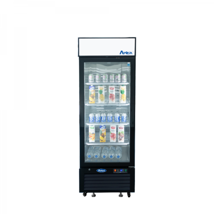 A front view of Atosa's Black Cabinet One (1) Glass Door Merchandiser Cooler