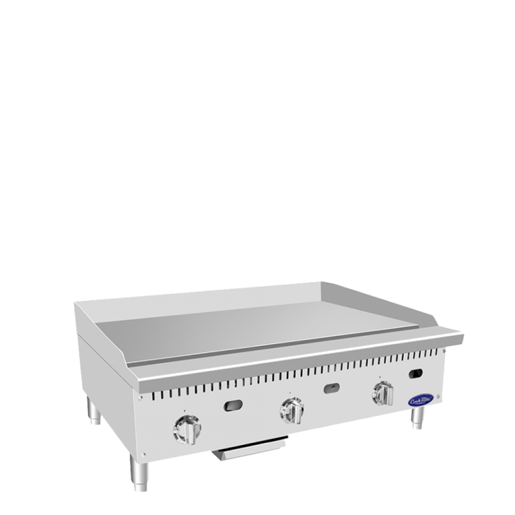 An angled view of CookRite's 36" Thermostatic Griddle with 1' Griddle Plate