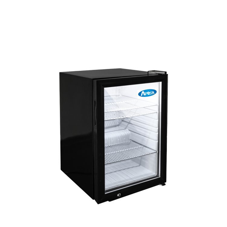 An angled view of Atosa's Countertop Glass Door Merchandiser Cooler (3 cu ft)