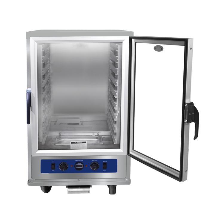 A front view of CookRite's Heated Insulated Cabinet (Holds 9 Pans) with the door open