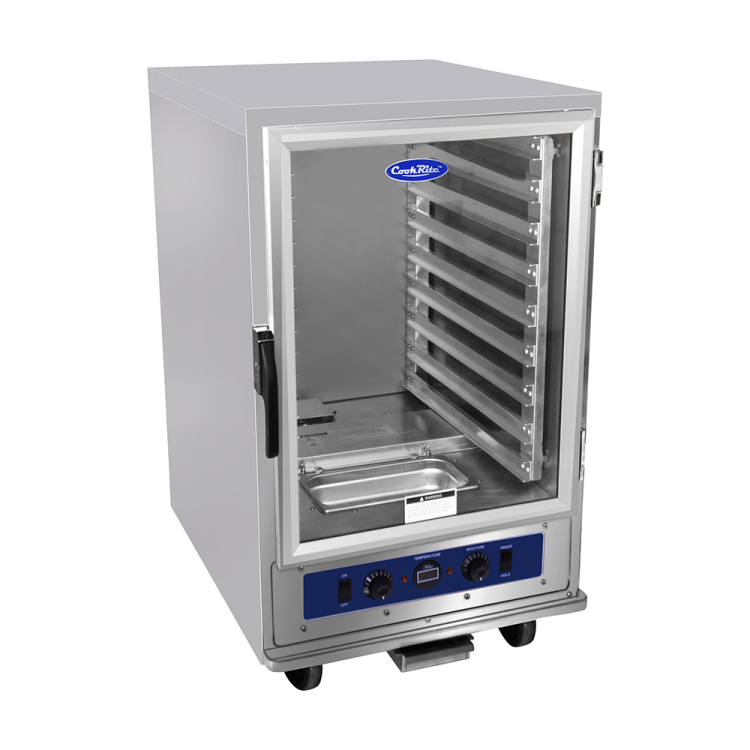 An angled view of CookRite's Heated Insulated Cabinet (Holds 9 Pans)