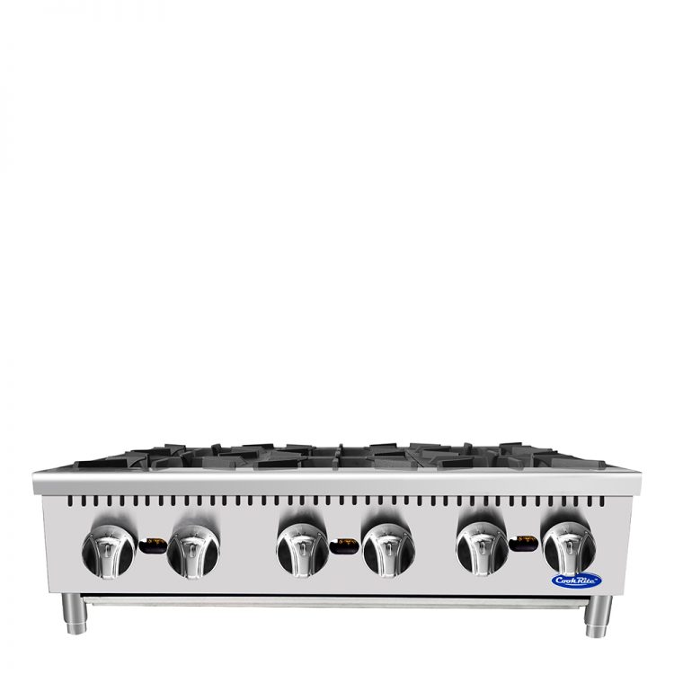 A front view of CookRite's 6 burner hot plate