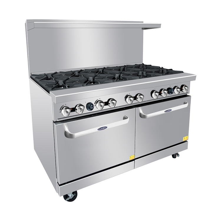 An angled view of CookRite's 60" Gas Range with Ten (10) Open Burners