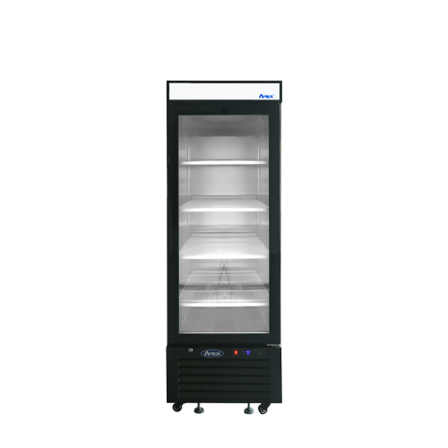 A front view of Atosa's Black Cabinet One (1) Glass Door Merchandiser Freezer