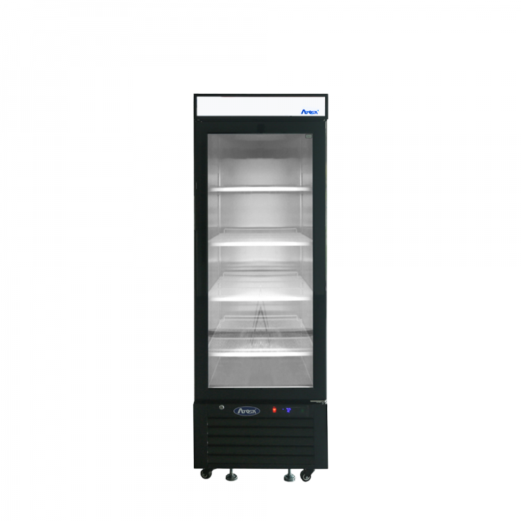 A front view of Atosa's Black Cabinet One (1) Glass Door Merchandiser Freezer