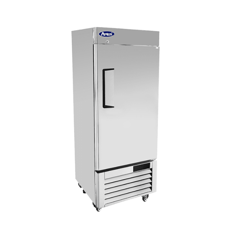 An angled view of Atosa's Bottom Mount One (1) Door Low Height Reach-in Refrigerator