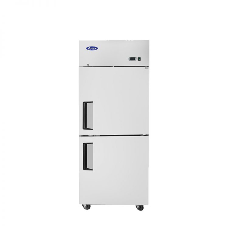 A front view of Atosa's top mount freezer with half door